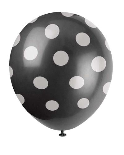 Ballonnen zwart dot 30cm 6 stuks