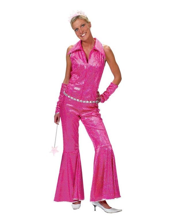 Roze glitter discopak dames