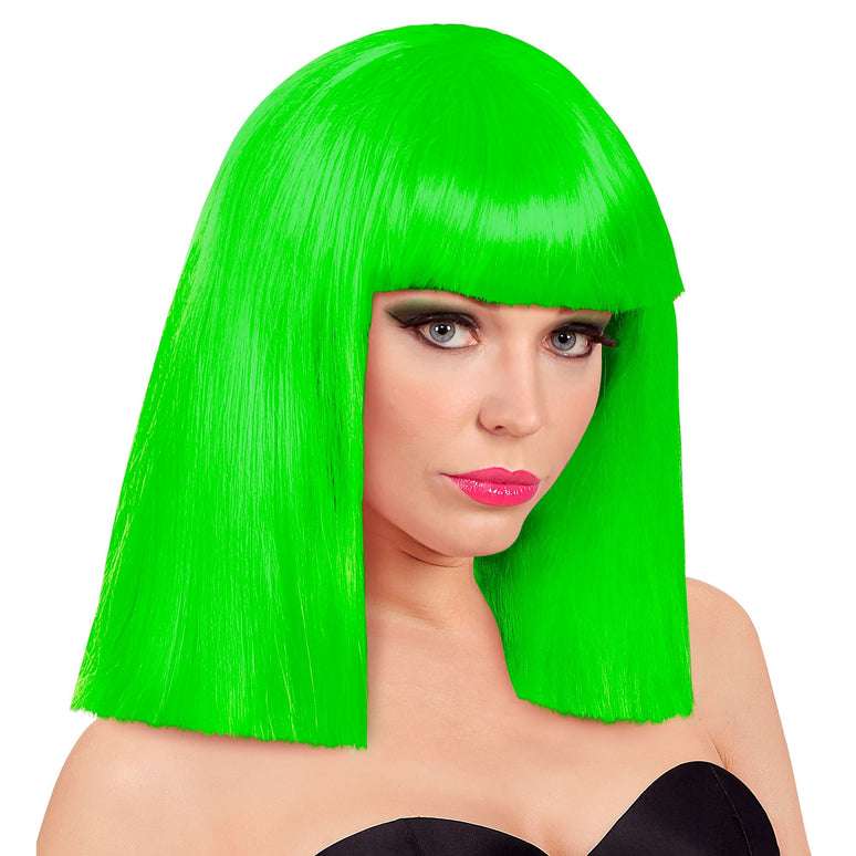 Pruik neon groen showgirl