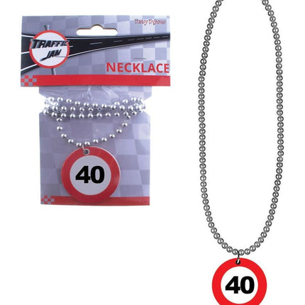 40 jaar halsketting met verkeersbord hangertje