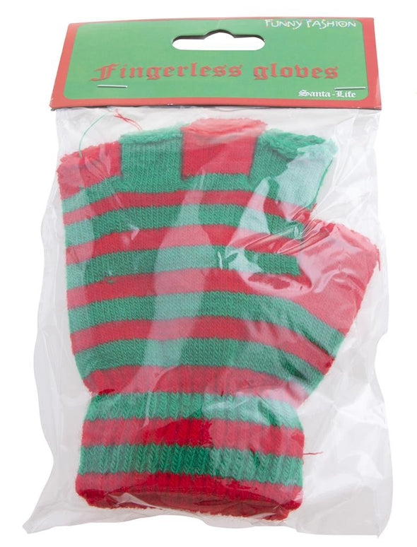 Vingerloze handschoenen rood groen gestreept