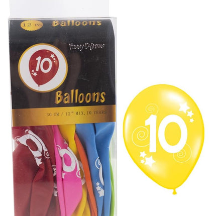 Cijfer 10 ballonnen in gemixte kleuren