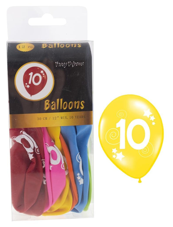 Cijfer 10 ballonnen in gemixte kleuren