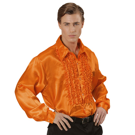 Ruche blouse satijn oranje