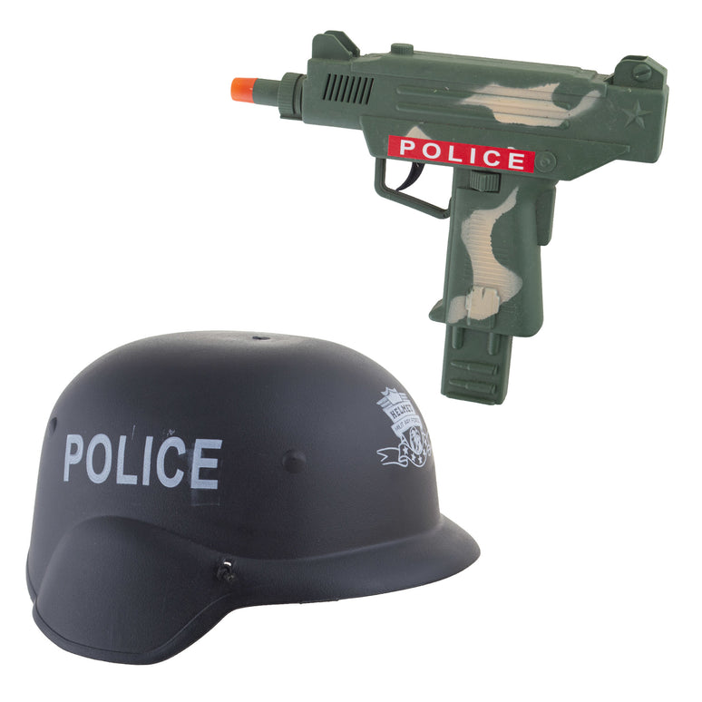Politie helm met uzi kind