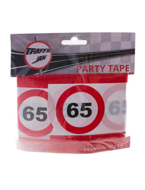Party tape 65 jaar met verkeersborden 610x8cm