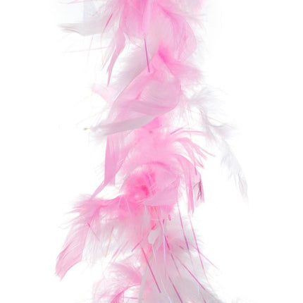 Roze witte veren boa met roze lurex draad 45gr