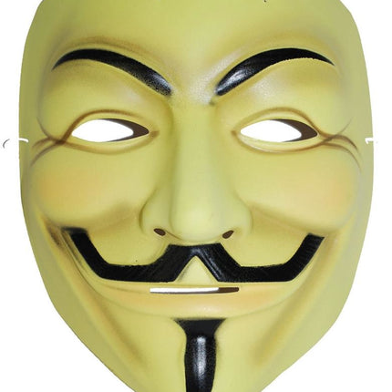 Anonymous masker met snor in geel