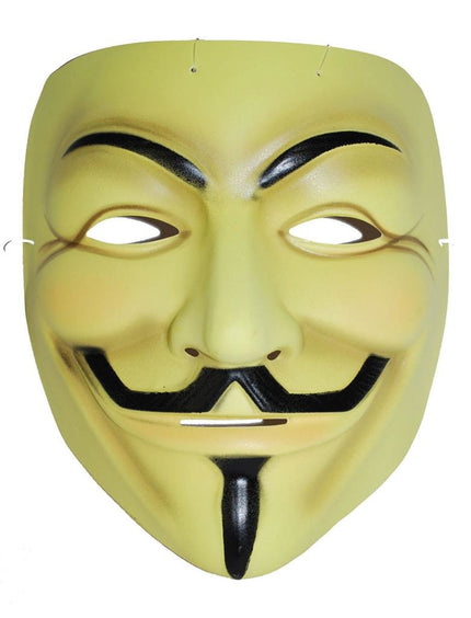 Anonymous masker met snor in geel