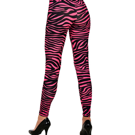 Zebra legging disco neon roze dames