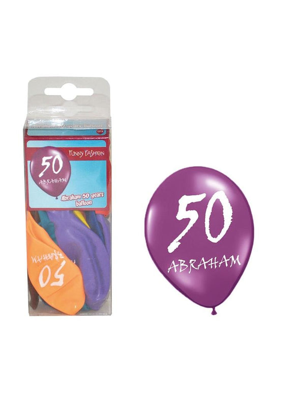 Cijfer 50 ballonnen Abraham in gemixte kleuren