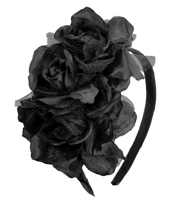 Diadeem  day of death met 3 rozen zwart glitter