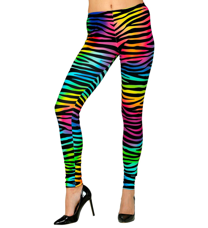 Disco legging neon zebraprint dames