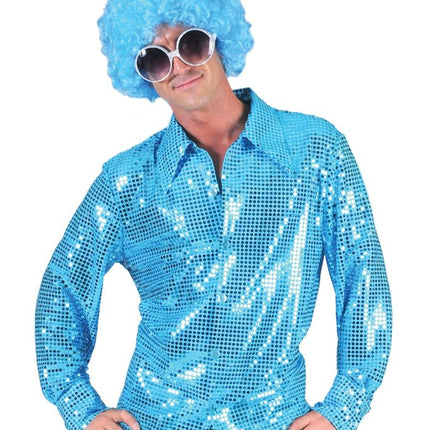 Blauwe glitter overhemd heren
