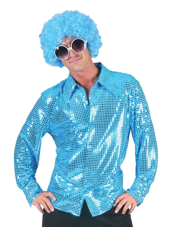 Blauwe glitter overhemd heren