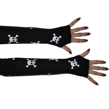 Lange vingeloze skelet handschoenen met schedels