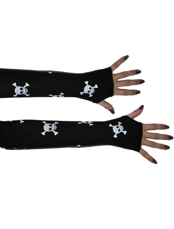 Lange vingeloze skelet handschoenen met schedels