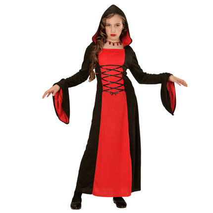 Rood met zwarte Gothic lady jurk voor kids