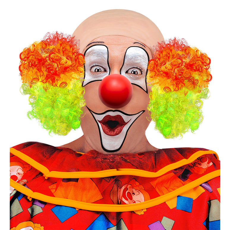 Clown pruik kaal hoofd kleurrijk