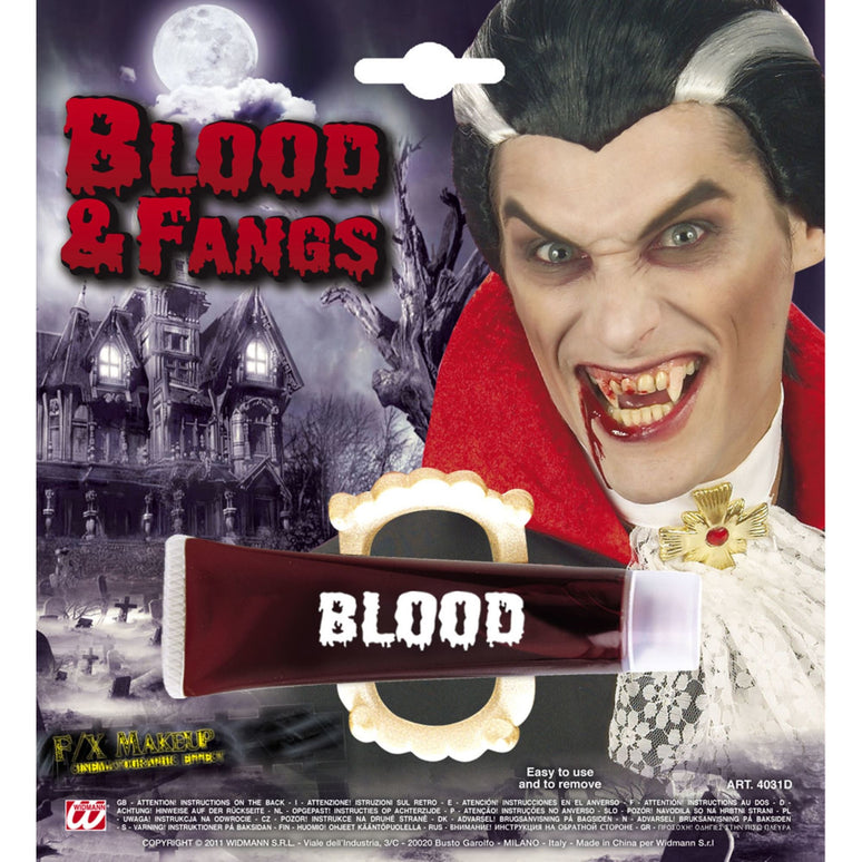 Vampier tanden Dracula gebit met bloed