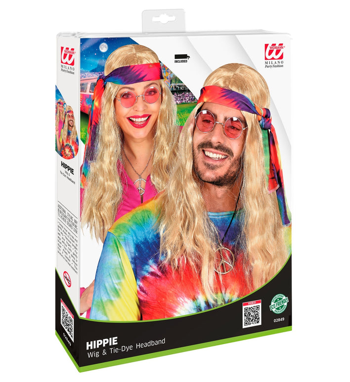Hippie pruik blonde haren met hoofdband