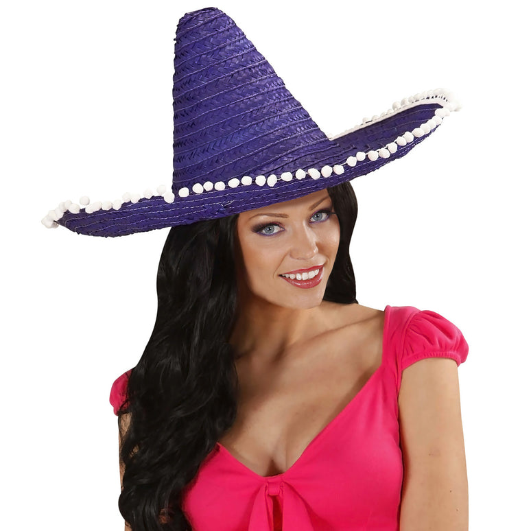 Mexicaanse sombrero paars met bolletjes
