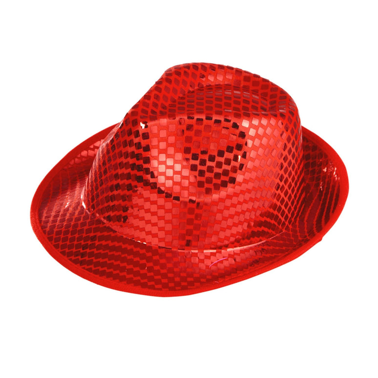 fedora hoed vierkante pailletten rood