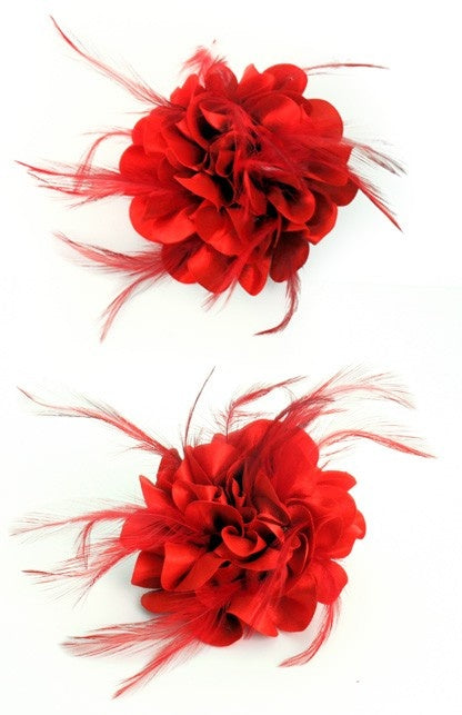 Haarclip met rode zijden bloem