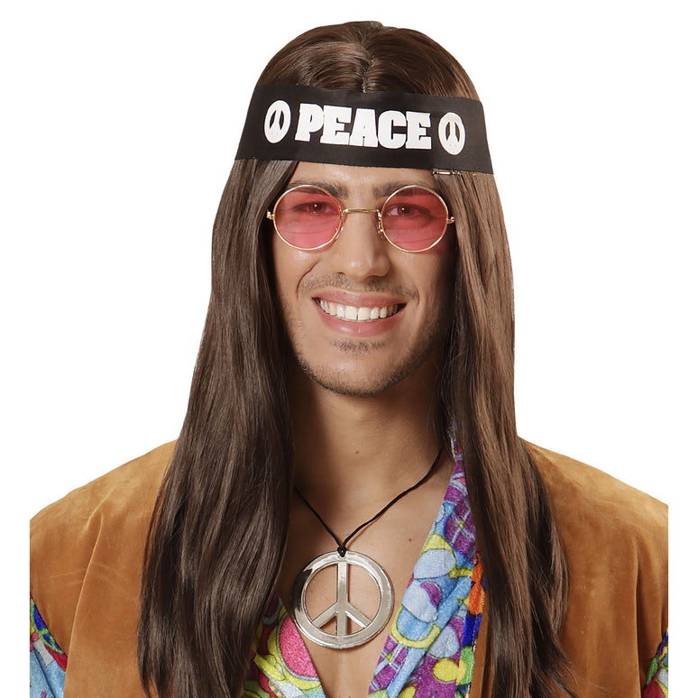 Verkleedset Hippie peace met bril ketting en haarband