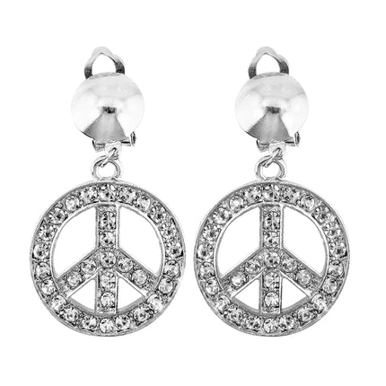 Hippie oorbellen peace diamantjes