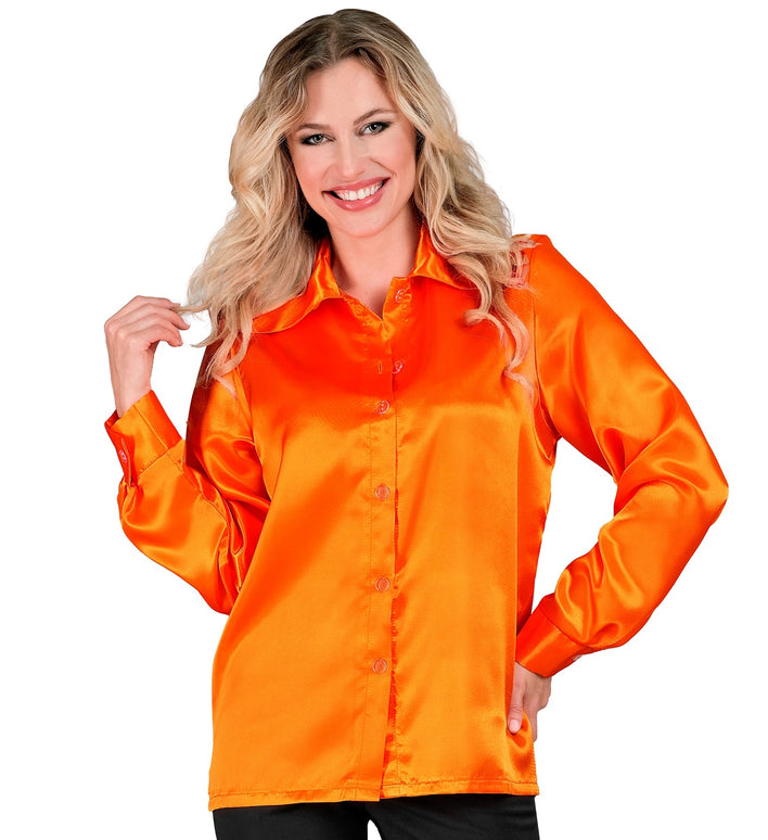 70's disco shirt satijn oranje