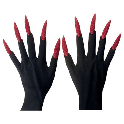 Heksen handschoenen zwart met rode nagels