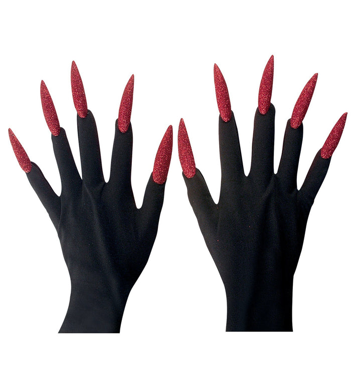 Heksen handschoenen zwart met rode nagels