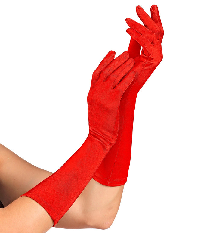 Satijnen handschoenen rood elastaan