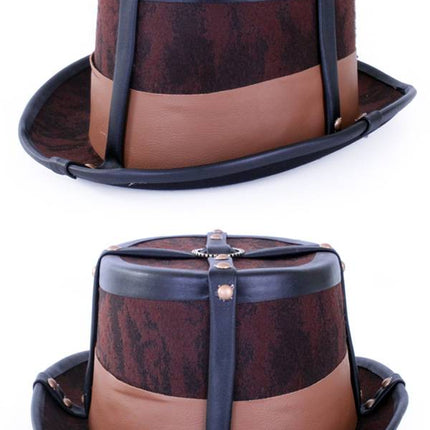 Steampunk hoed bruin decoratief met elastieke band