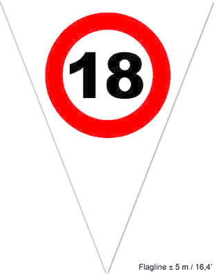 Vlaggenlijn 18e verjaardag met verkeersborden
