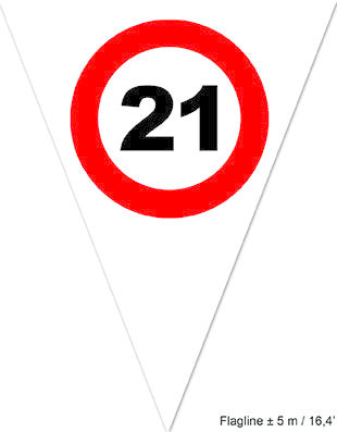 Vlaggenlijn 21e verjaardag met verkeersborden