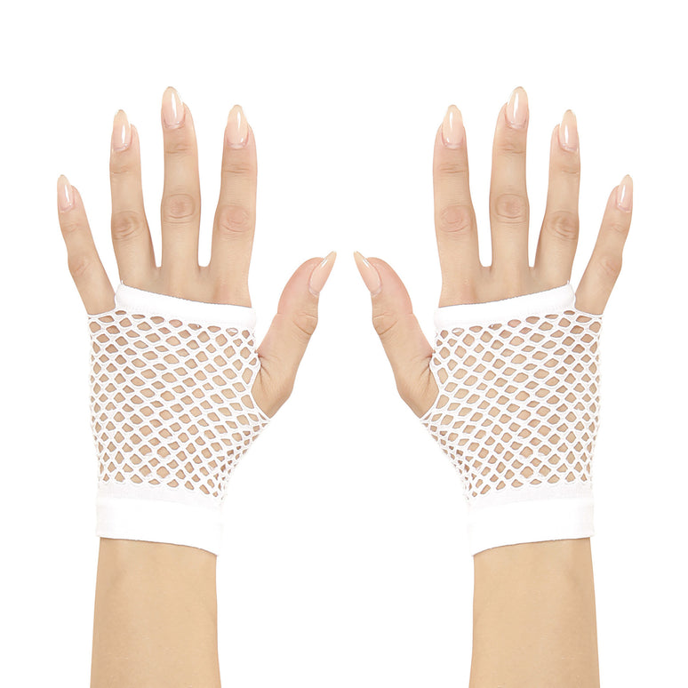 Vingerloze witte visnet handschoenen kort
