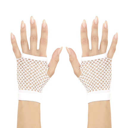 Vingerloze witte visnet handschoenen kort