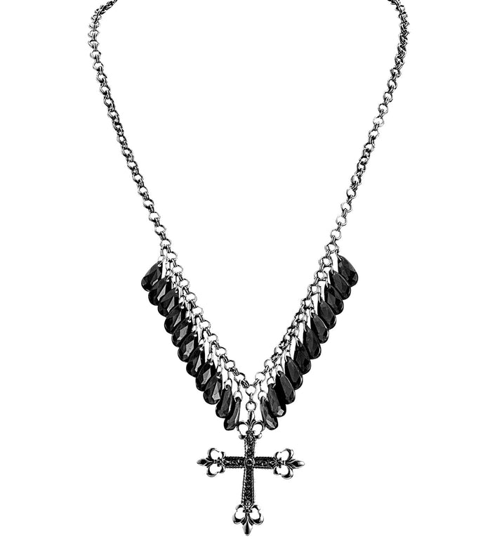Zwarte gothic ketting met kruis