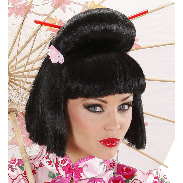 Geisha pruik bloem met stokjes