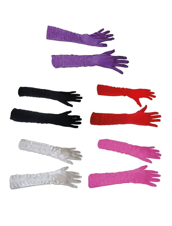 Roze handschoenen gerimpeld 46cm