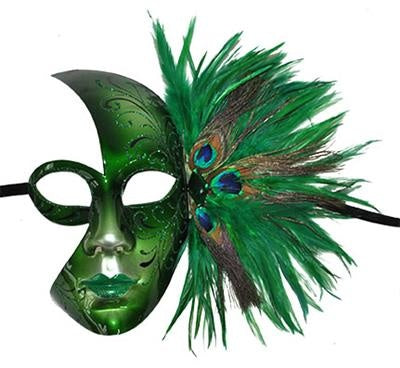 Venetiaans masker met veren groen
