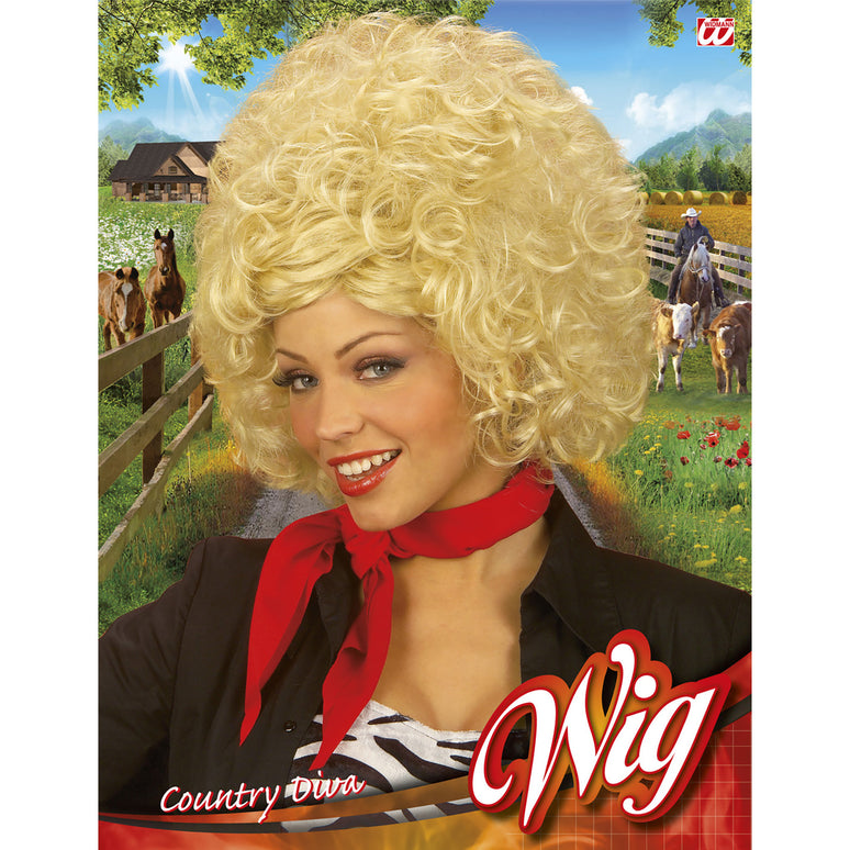 Country pruik blond met krullen