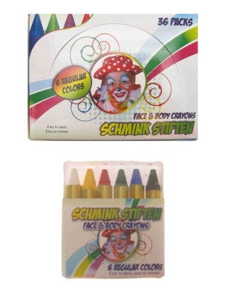 Schminkstiften in doosje 6 reguliere kleuren