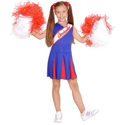 Cheerleader kostuum blauw rood kinderen
