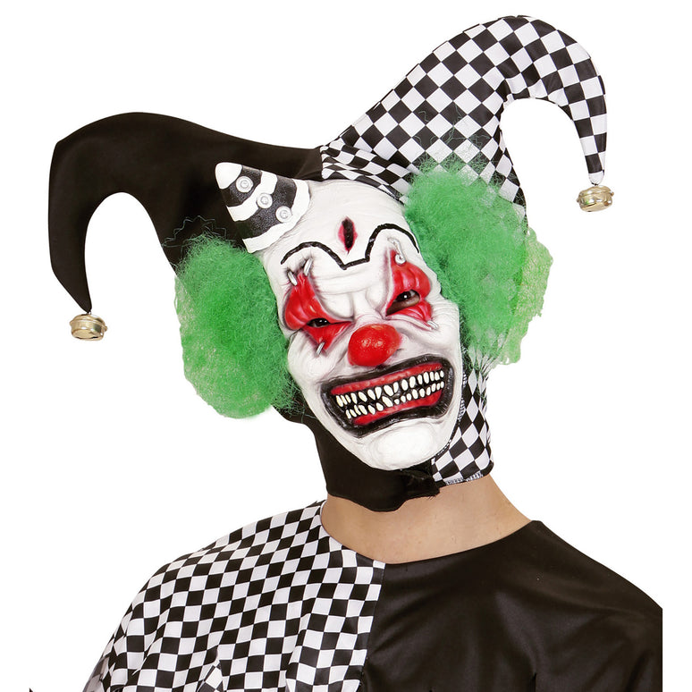 Horror clownsmasker clown groen haar