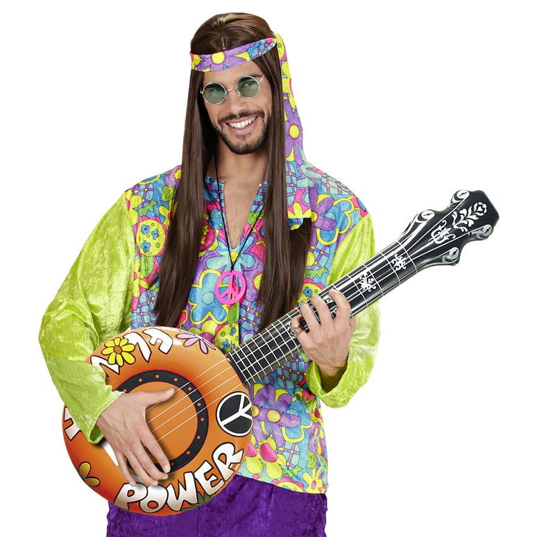 Opblaasbare banjo Hippie Flower power oranje