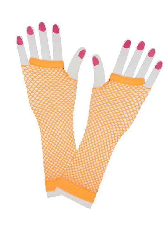 Vingerloze lange net-handschoenen neon oranje