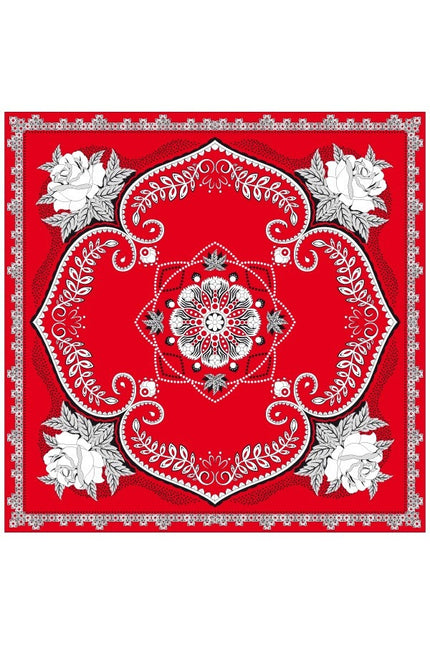 Rode zakdoek met bloemen motief 63X63cm